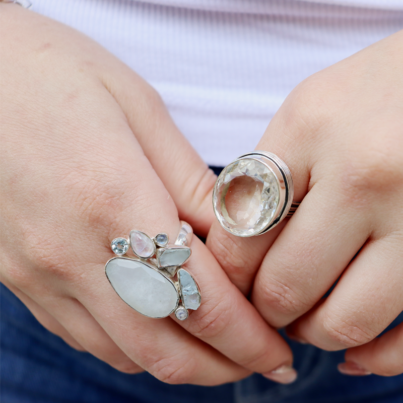 moonstone blue topaz sterling silver gemstone ring