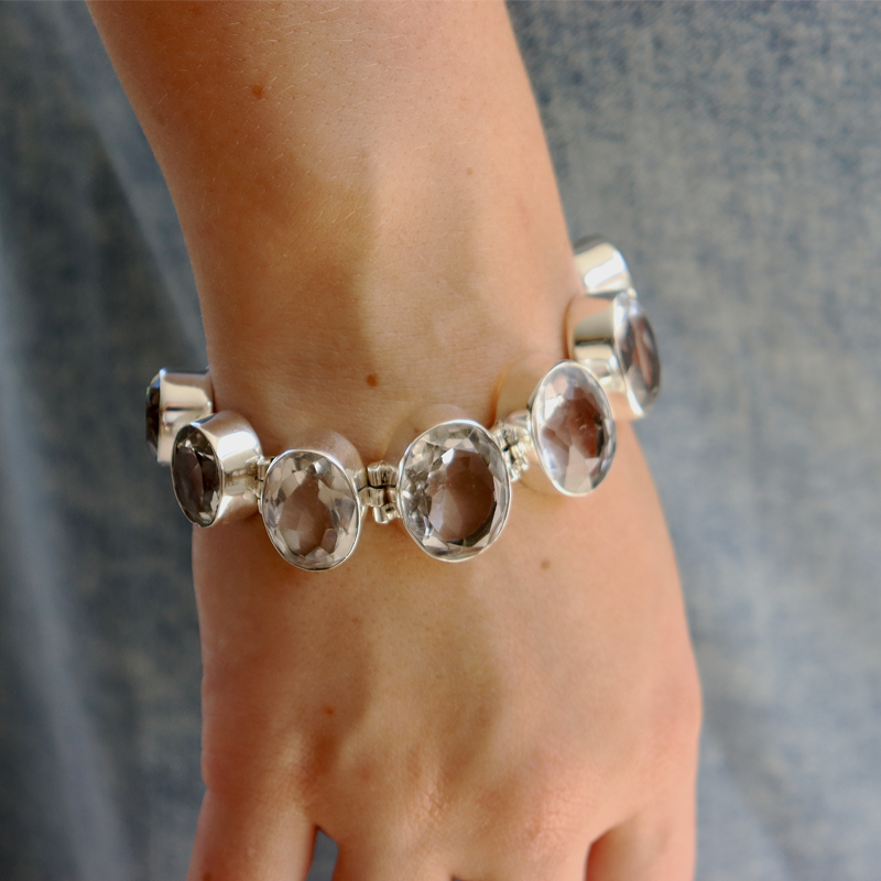 large clear quartz sterling silver gemstone bracelet