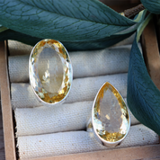 teardrop large citrine gemstone silver ring