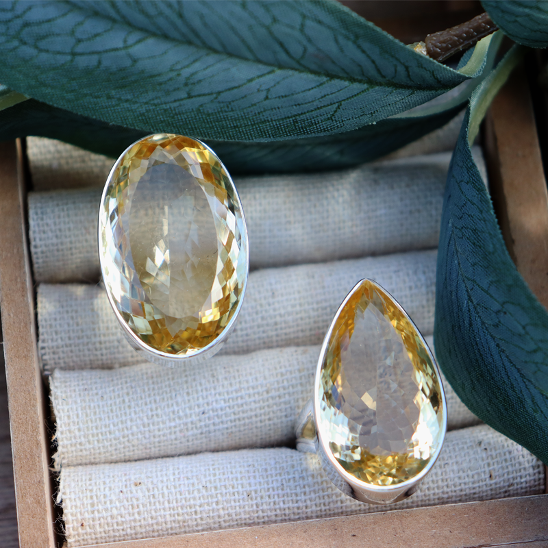 teardrop large citrine gemstone silver ring