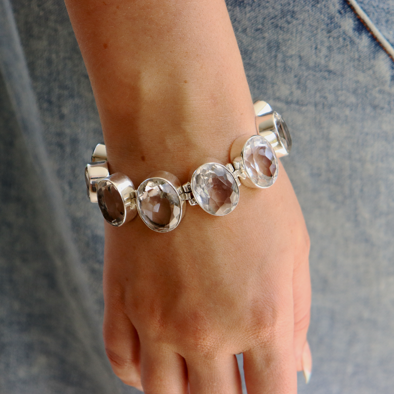large clear quartz sterling silver gemstone bracelet