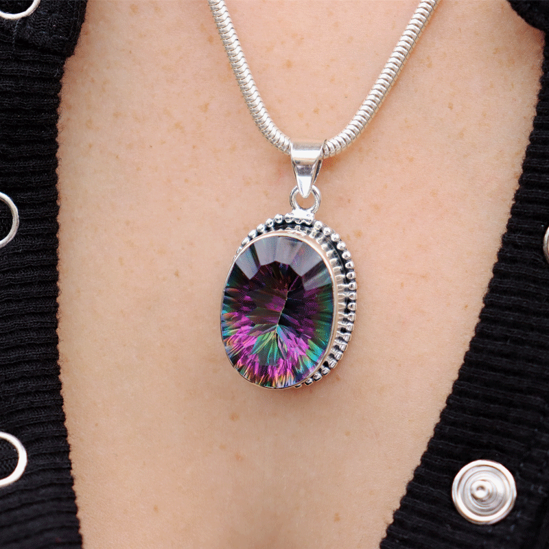 mystic topaz oval sterling silver gemstone pendant