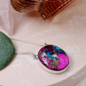 pink dahlia turquoise silver gemstone pendant