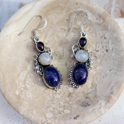 lapis lazuli moonstone amethyst sterling silver gemstone earrings