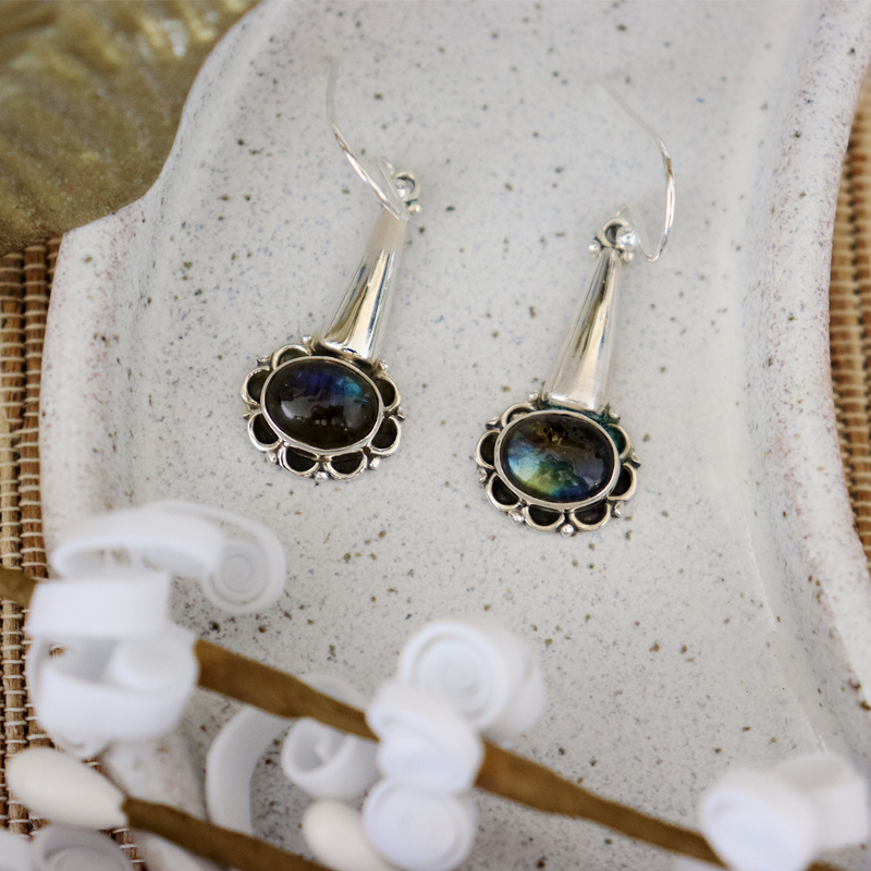 labradorite gemstone sterling silver drop earrings