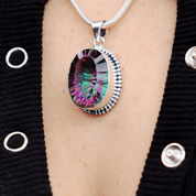 mystic topaz oval sterling silver gemstone pendant