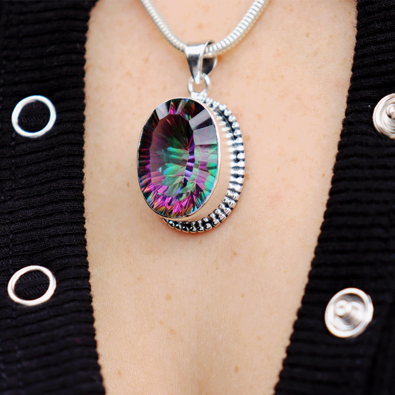 mystic topaz oval sterling silver gemstone pendant