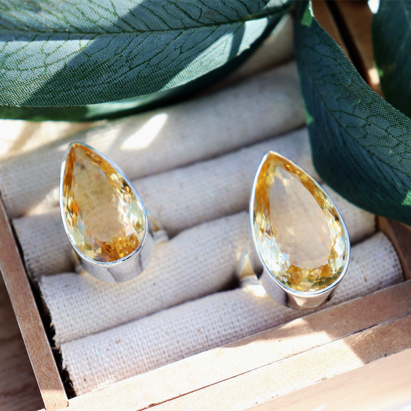 teardrop large citrine gemstone silver ring