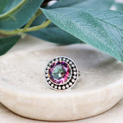 mystic topaz silver gemstone ring