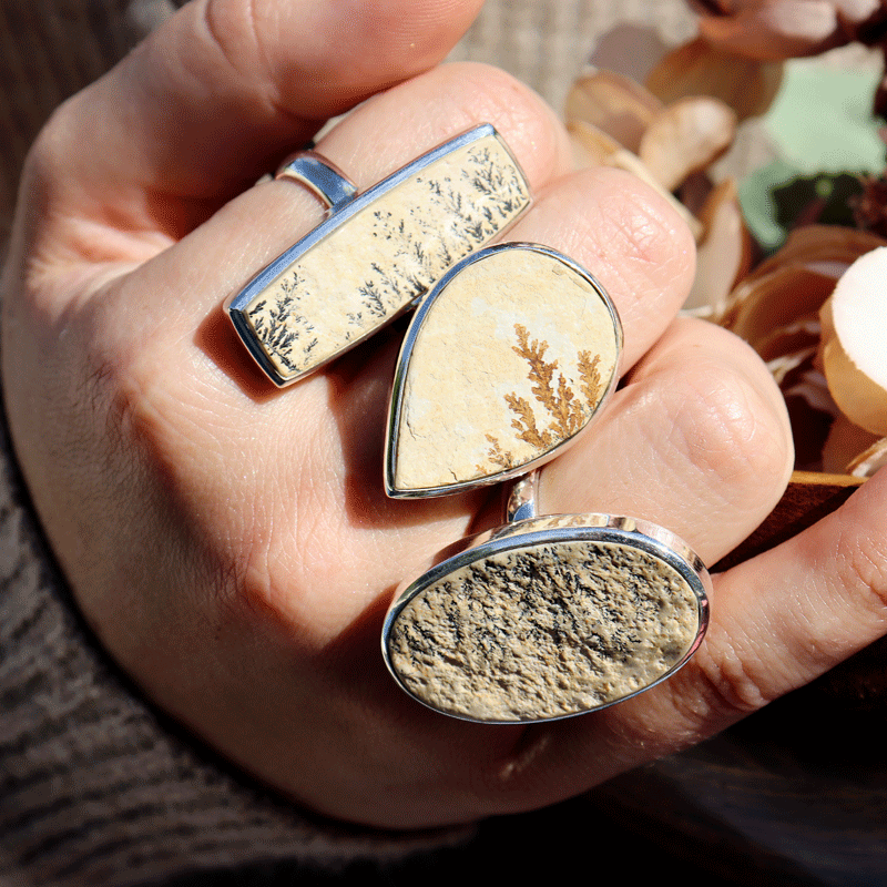 silver leaf jasper oval gemstone ring