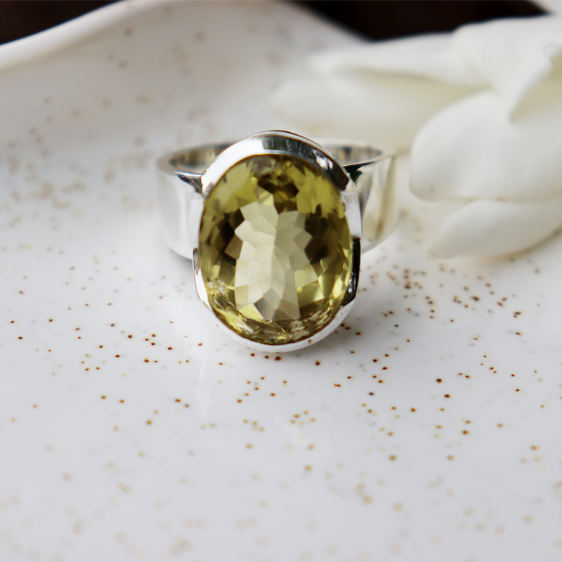 oval lemon quartz sterling silver gemstone ring