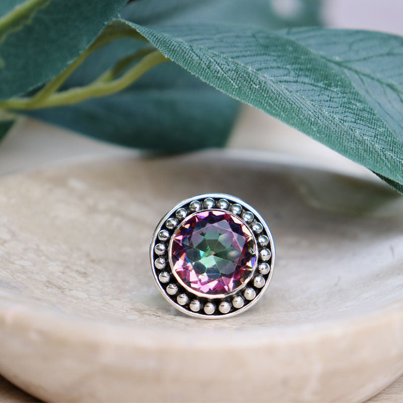 mystic topaz silver gemstone ring
