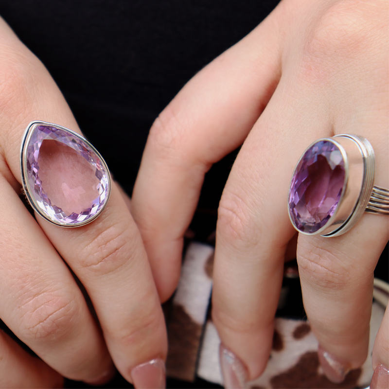 large oval amethyst sterling silver gemstone ring