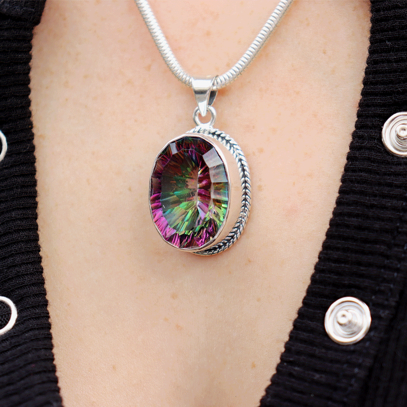 mystic topaz oval sterling silver gemstone pendant