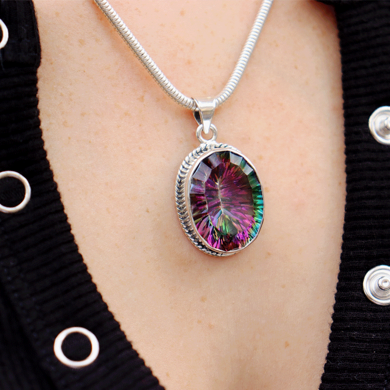 mystic topaz oval sterling silver gemstone pendant