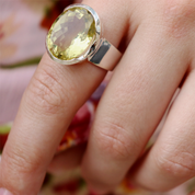 oval lemon quartz sterling silver gemstone ring