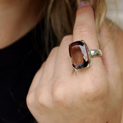 chunky smoky quartz silver gemstone ring