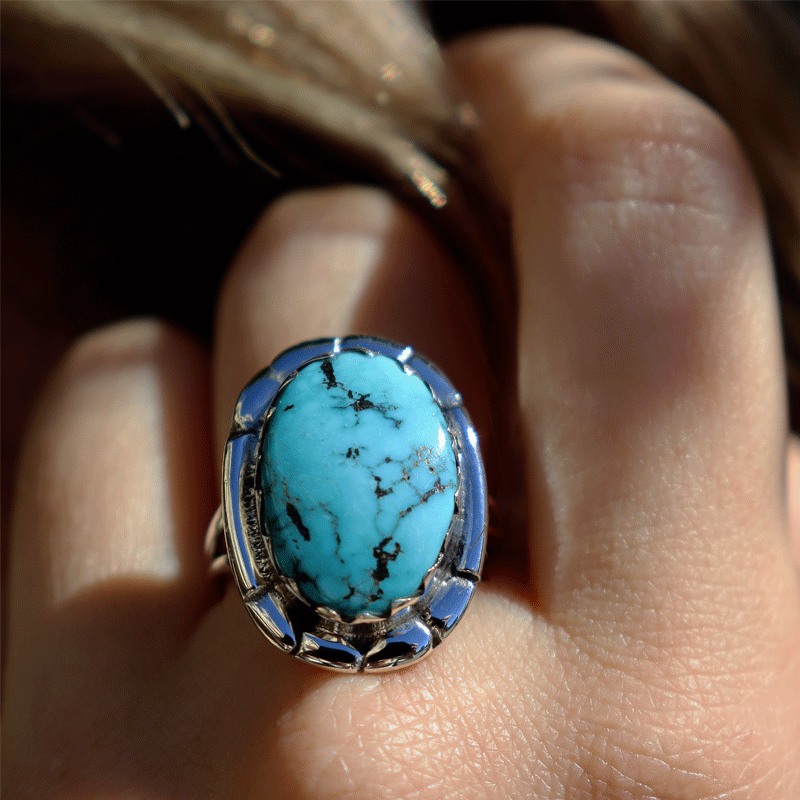 Natural Tibetan Turquoise Oval Ring