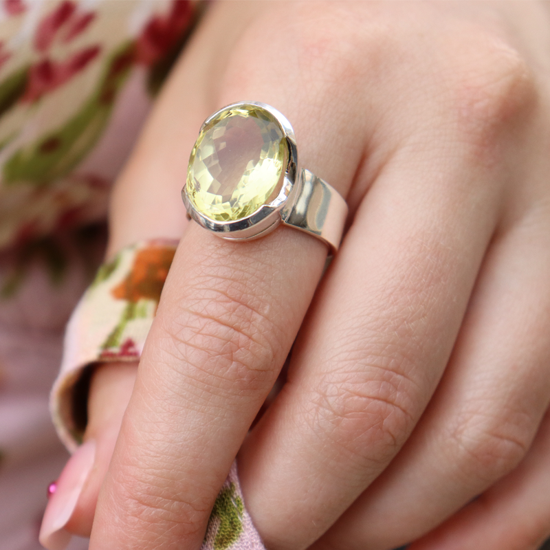 oval lemon quartz sterling silver gemstone ring