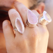 large rose quartz sterling silver gemstone ring