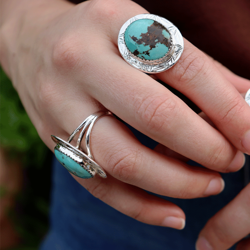Natural Tibetan Turquoise Oval Ring