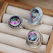 mystic topaz silver gemstone ring