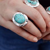 Natural Tibetan Turquoise Oval Ring