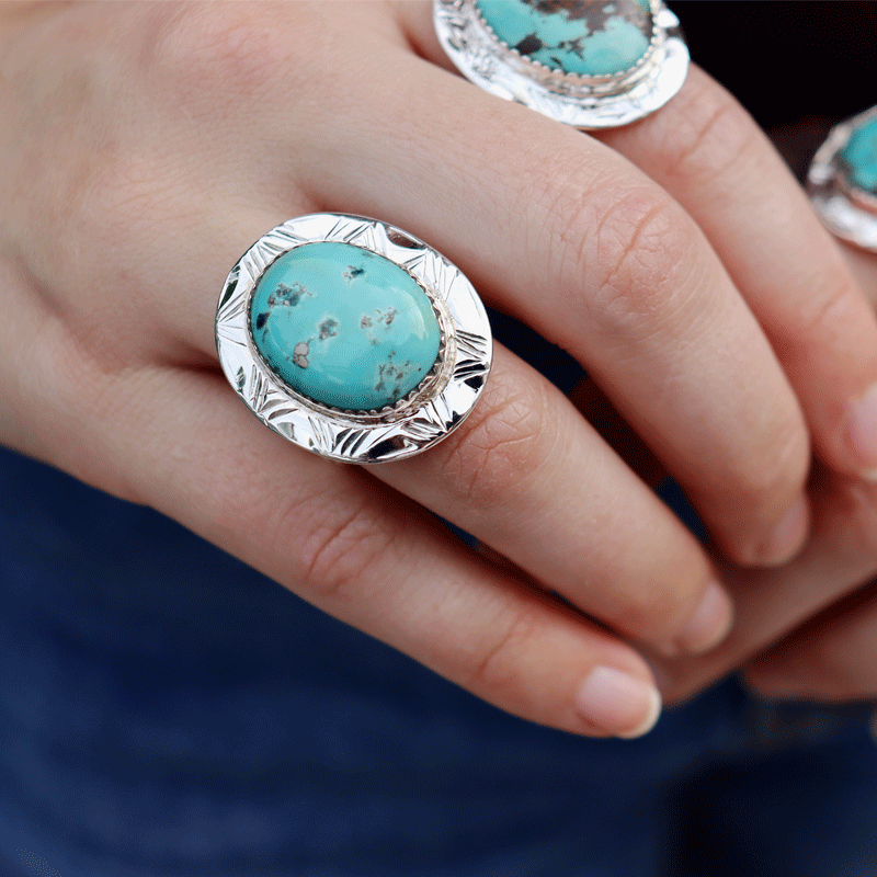 Natural Tibetan Turquoise Oval Ring