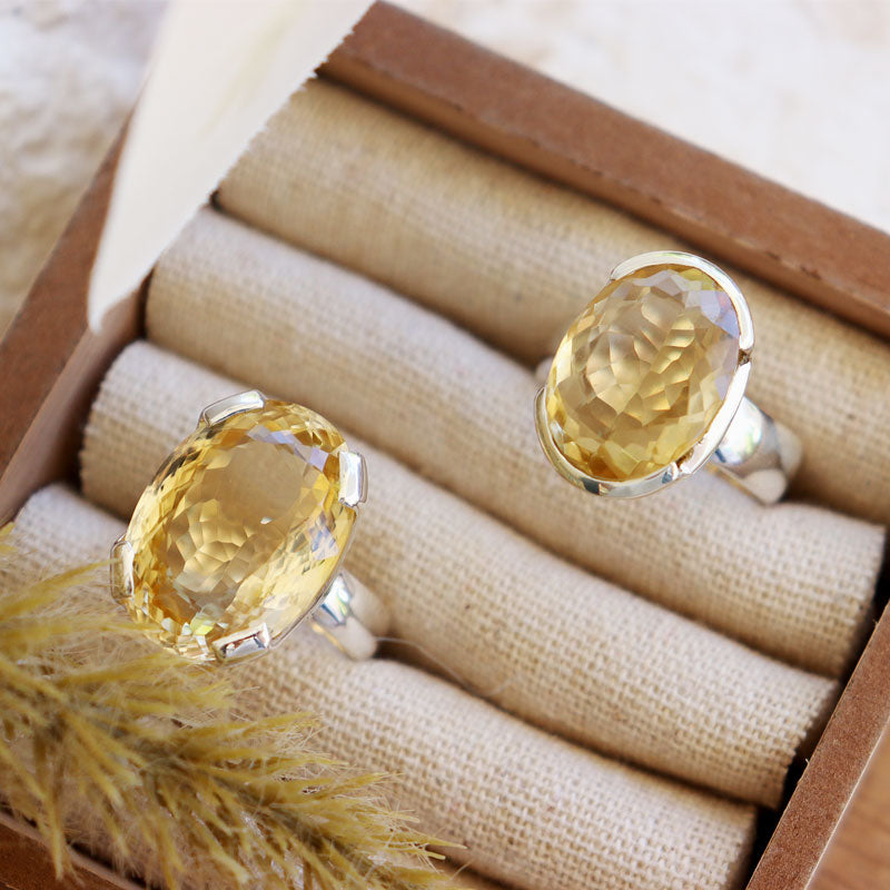 oval citrine silver gemstone ring