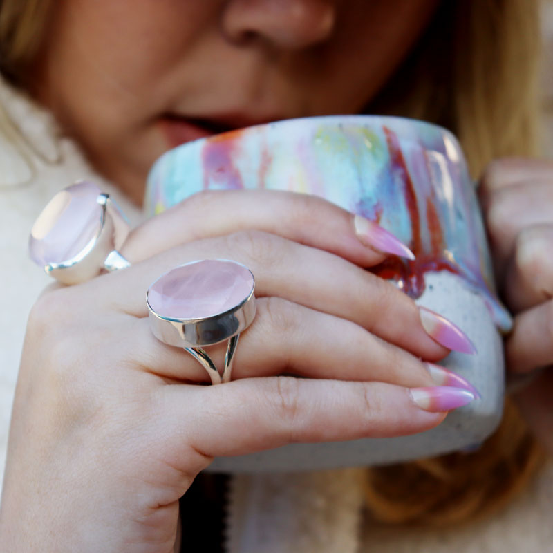chunky oval silver gemstone ring