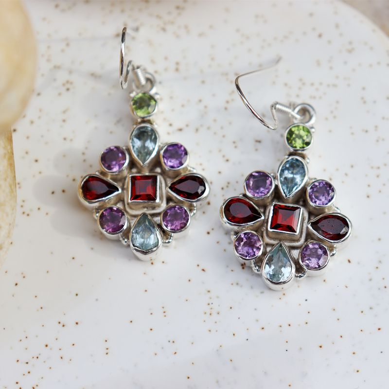 blue topaz amethyst garnet peridot gemstone sterling silver earrings