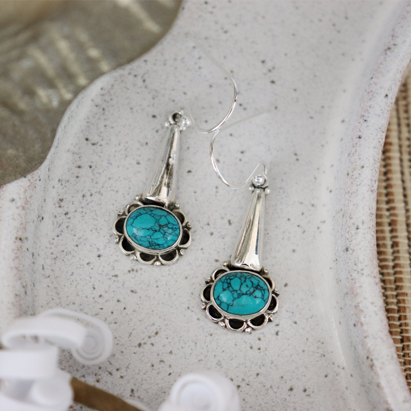 turquoise gemstone sterling silver drop earrings