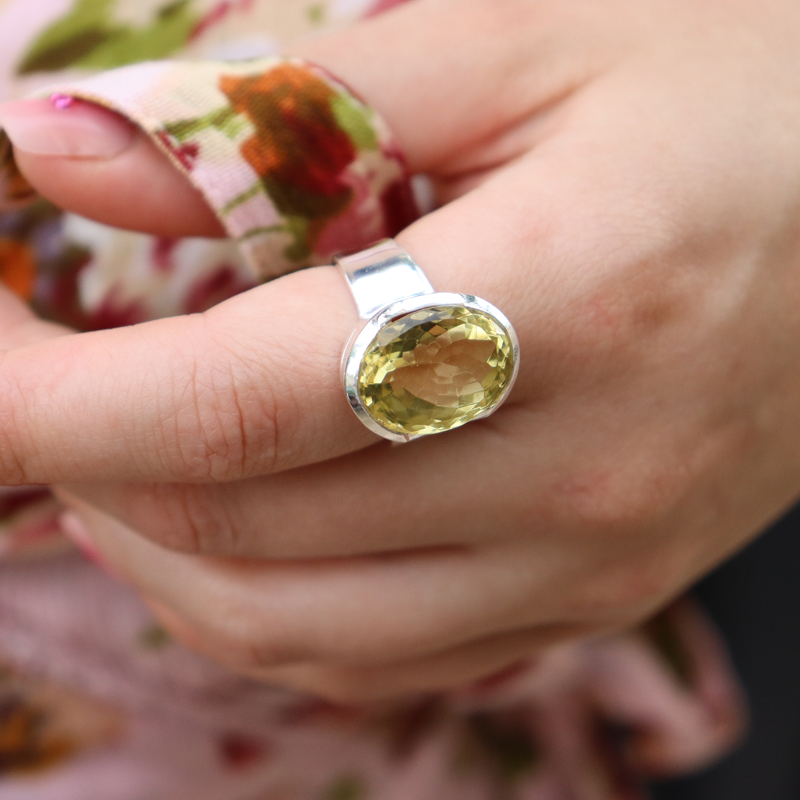 oval lemon quartz sterling silver gemstone ring