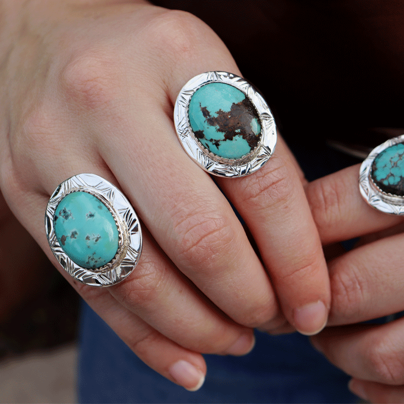 Natural Tibetan Turquoise Oval Ring