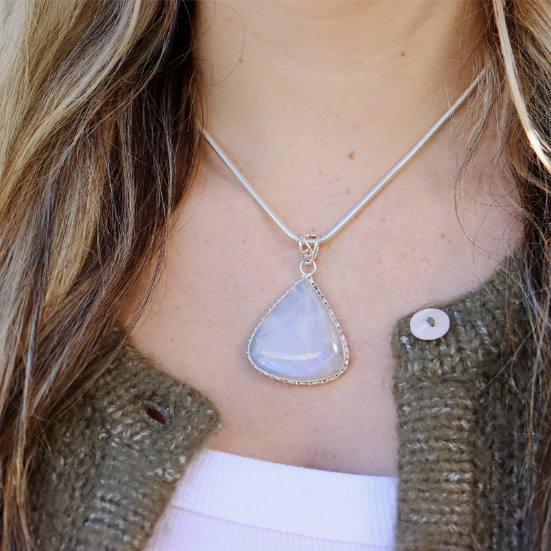 moonstone teardrop gemstone silver pendant
