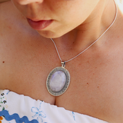 large oval moonstone sterling silver gemsotne pendant