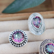 mystic topaz silver gemstone ring
