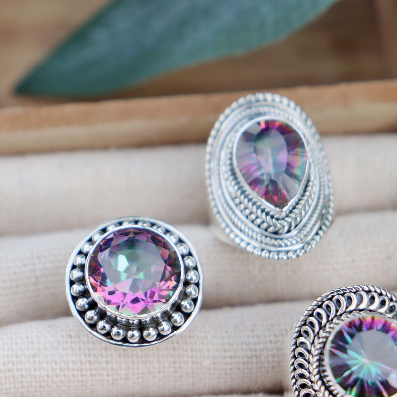 mystic topaz silver gemstone ring