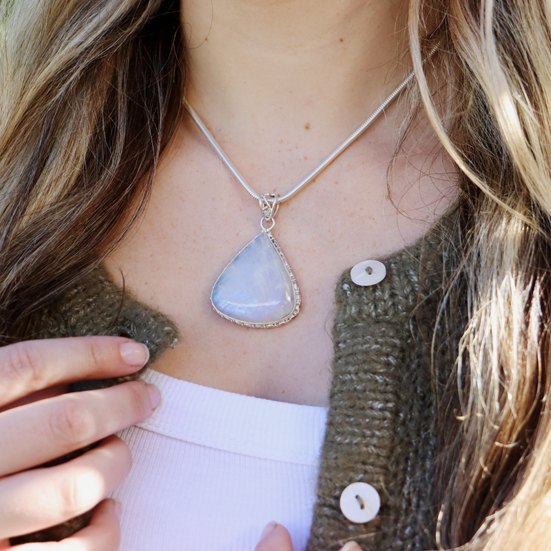 moonstone teardrop gemstone silver pendant