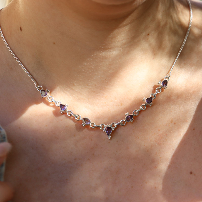 amethyst silver gemstone necklace