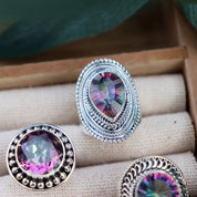 mystic topaz silver gemstone ring