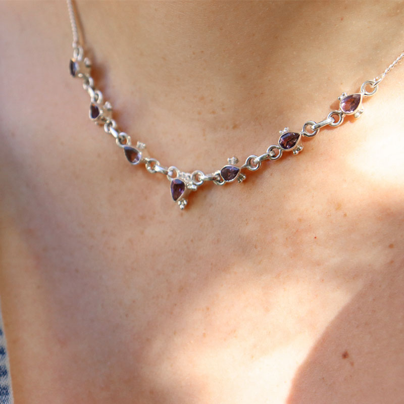 amethyst silver gemstone necklace