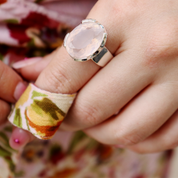 rose quartz oval sterling silver gemstone ring