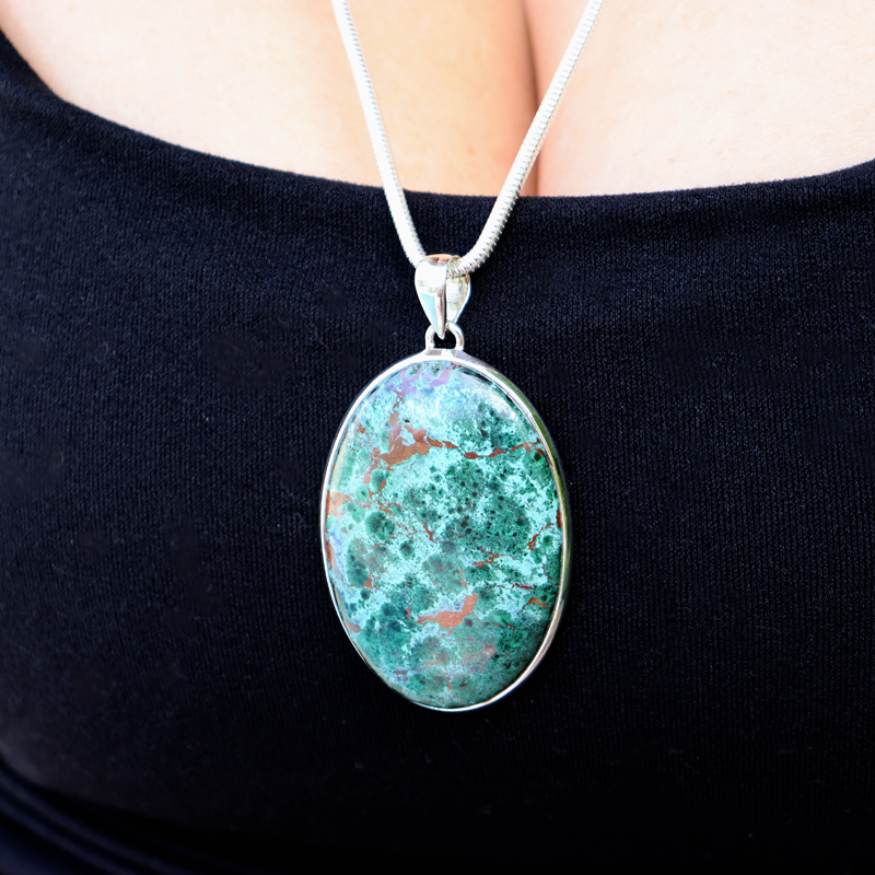 chrysocolla oval sterling silver gemstone pendant