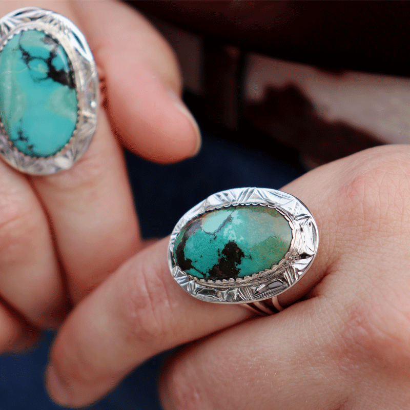 Natural Tibetan Turquoise Oval Ring