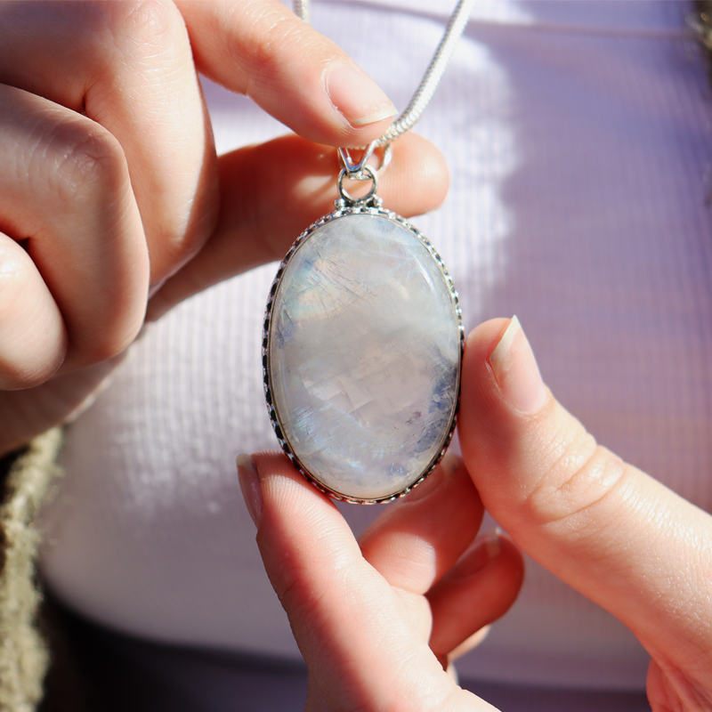 moonstone large sterling silver gemstone pendant