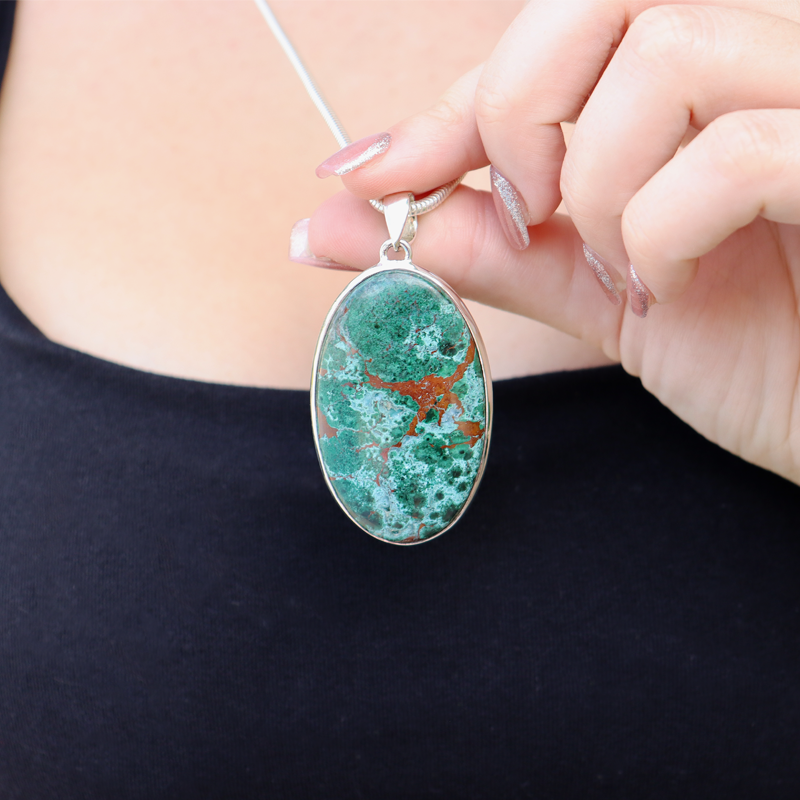 chrysocolla oval sterling silver gemstone pendant