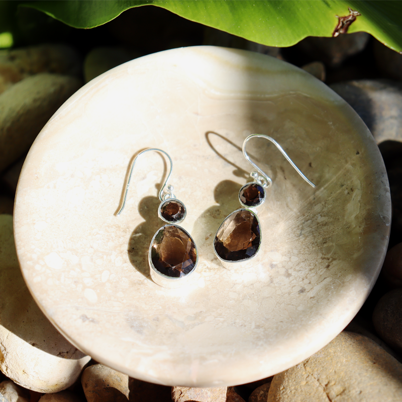smoky quartz sterling silver gemstone earrings