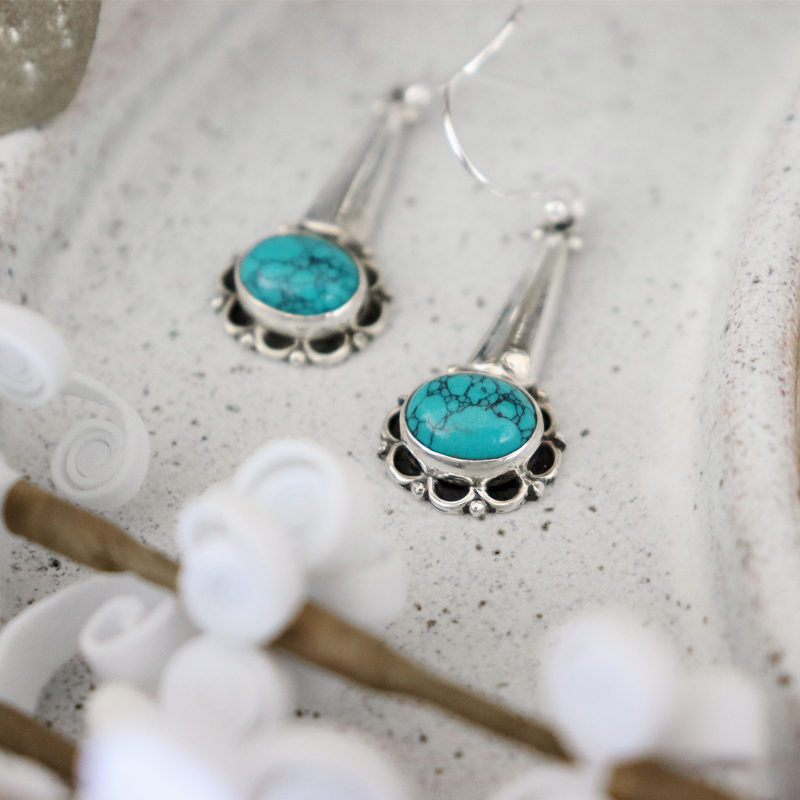 turquoise gemstone sterling silver drop earrings