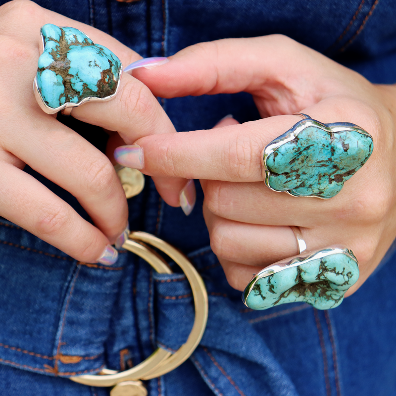 big turquoise gemstone sterling silver ring